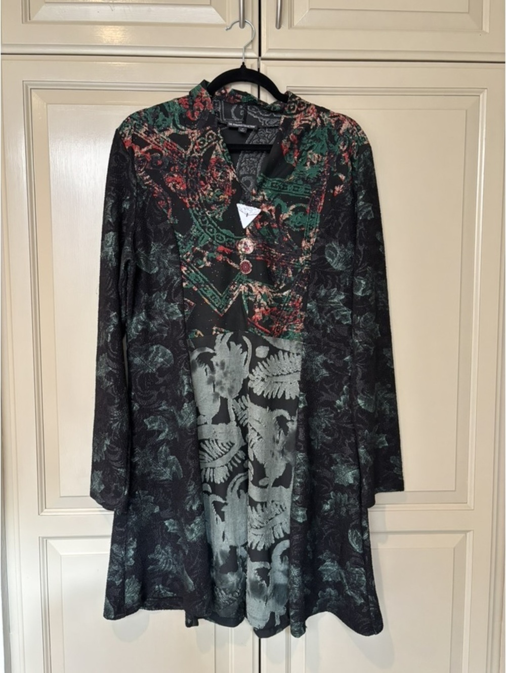 The Pyramid Collection Black Botanical Print Button Dress Women's Size M